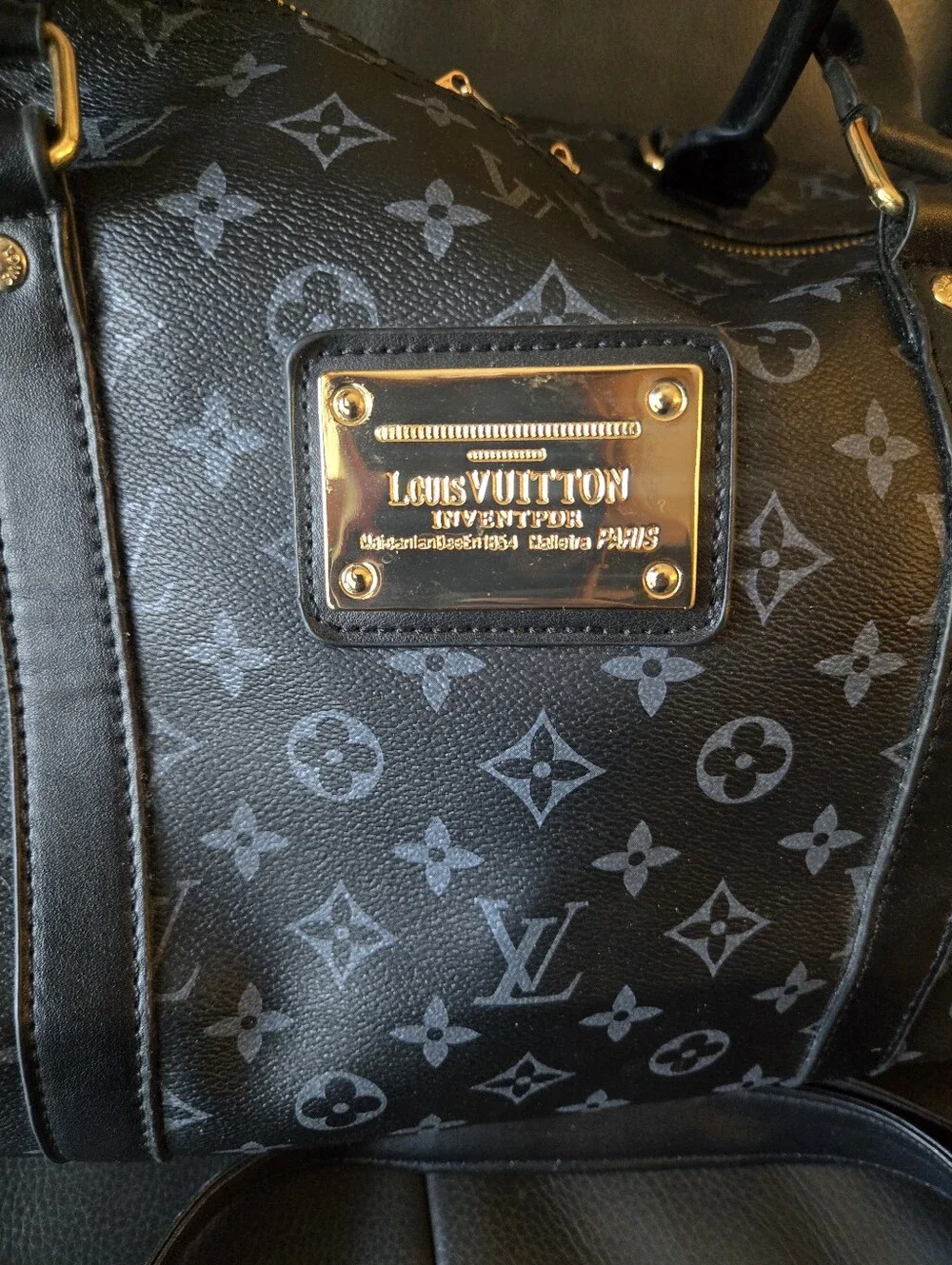 Unbranded Black Monogram Travel Duffel Bag W/ Red Interior